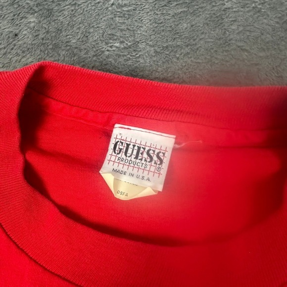 Vintage 90s GUESS JEANS Red T Shirt Mens Large Single Stitch Embroidered Logo - Picture 4 of 5